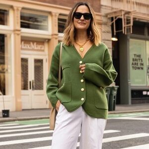J. Crew Long V-Neck Sweater Blazer in Green